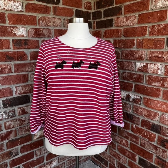 CJ BANKS 2X STRIPED SCOTTIE SWEATSHIRT - Picture 1 of 11